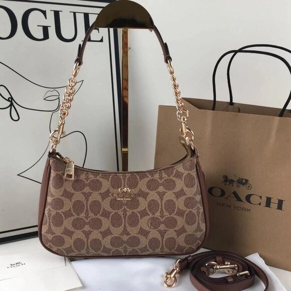 COACH Teri Shoulder Bag Signature Canvas Brown - Picture 1 of 4